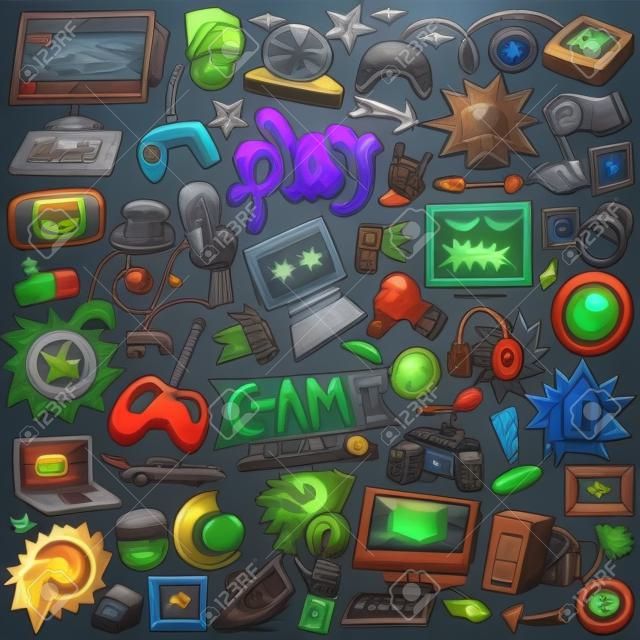 giochi per computer - set di icone in stile schizzo