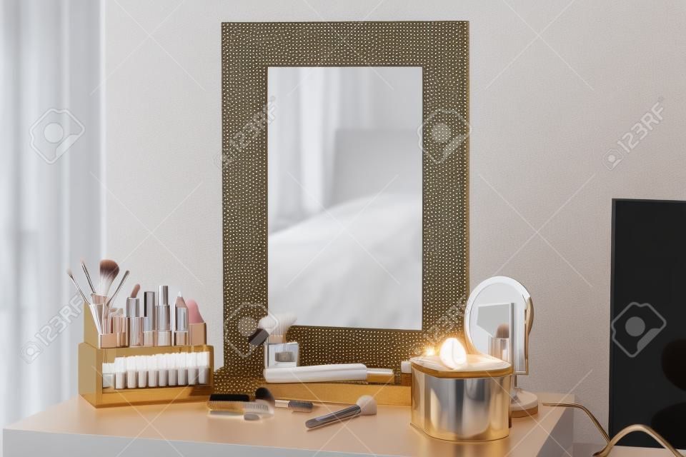 Cosmetics on table in room interior