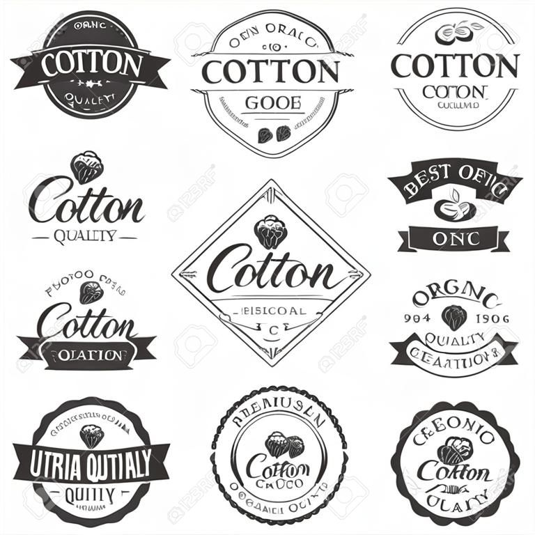 Coton badges conception, produit biologique. Vector set