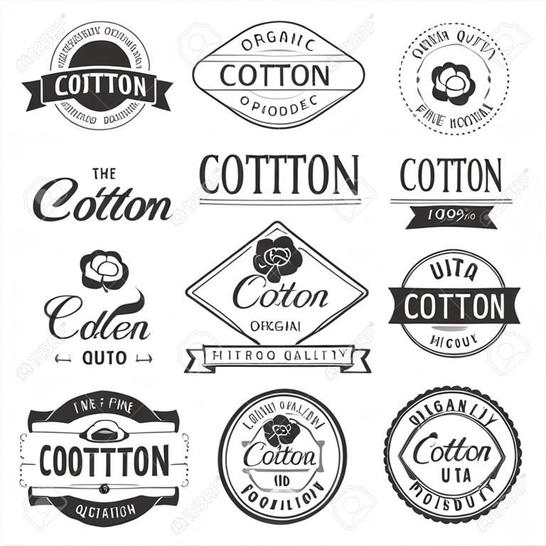 Cotton badges design, organic product. Vector set