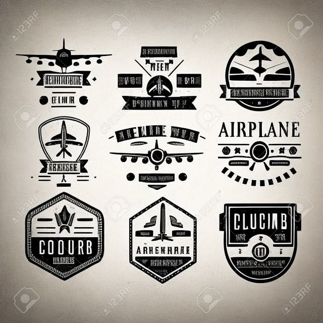 Monocromo Avión Club de ilustración vectorial Emblema Conjunto
