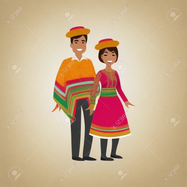 Пара В Перу Национальная Одежда Простой Дизайн Иллюстрация В Cute Fun  Мультяшном Стиле, Изолированных На Белом Фоне Клипарты, SVG, векторы, и  Набор Иллюстраций Без Оплаты Отчислений. Image 61068626