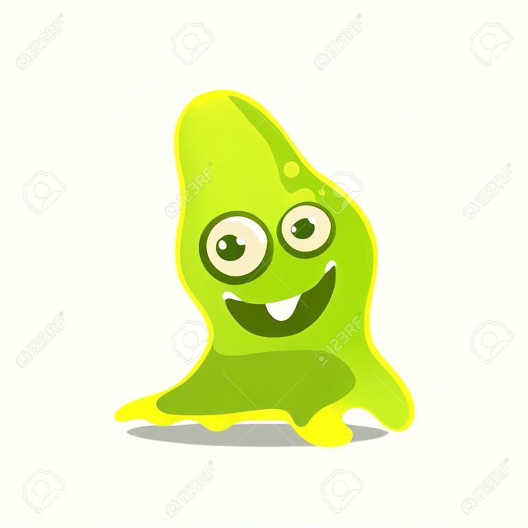 Забавный мультяшный зеленый дружелюбный слизистый монстр. Симпатичный яркий векторный рисунок желе