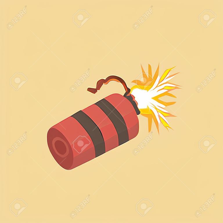 Dynamite bomb explosion with burning wick, mining industry concept cartoon vector Illustration