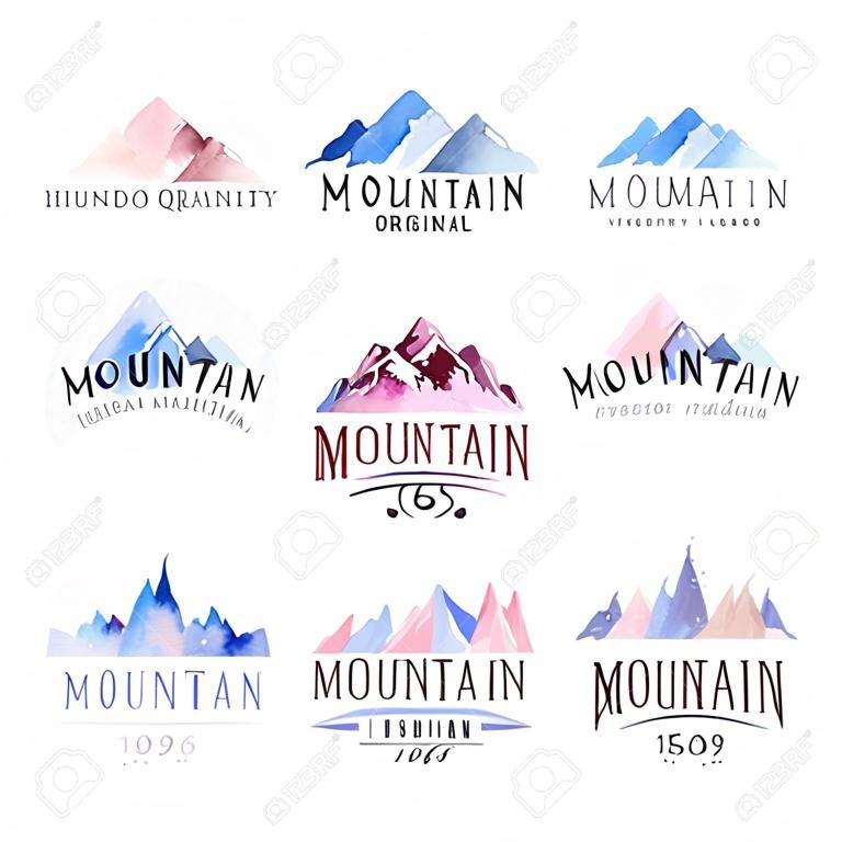 Mountain original logo design watercolor vector Illustrations set