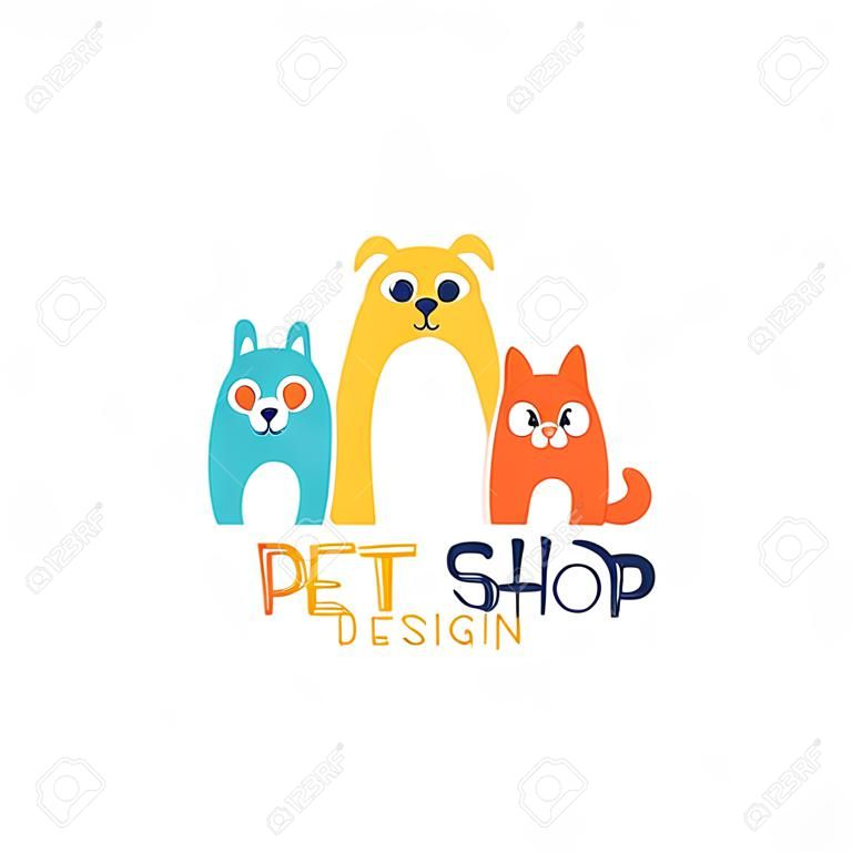 Зоомагазин логотип шаблон оригинальный дизайн, красочный значок с животными, рисованной вектор Иллюстрация