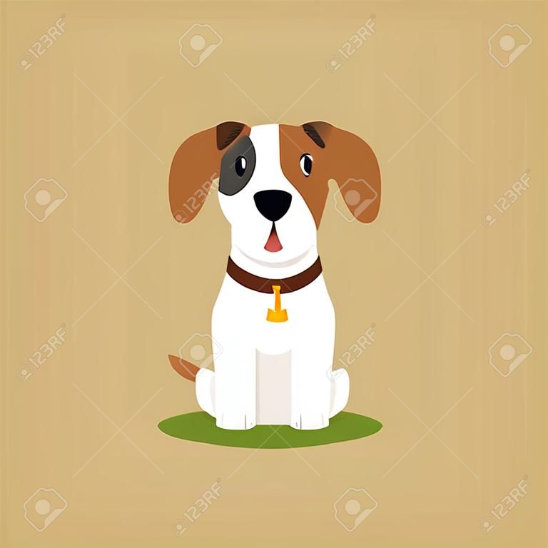 Jack russell puppy character looking up, cute funny terrier vector illustration