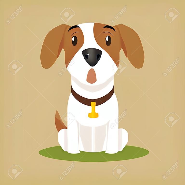 Jack russell puppy character looking up, cute funny terrier vector illustration