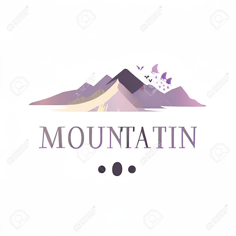 Modelo de ícone de montanha, turismo, caminhadas e aventuras ao ar livre emblema, vetor de emblema de deserto retro Ilustração em um fundo branco