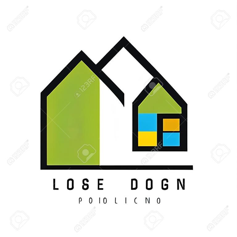 Abstract city houses for logo design of construction or architecture company. Graphic emblem for store with home decor items, interior decorators and designers. Vector illustration isolated on white.