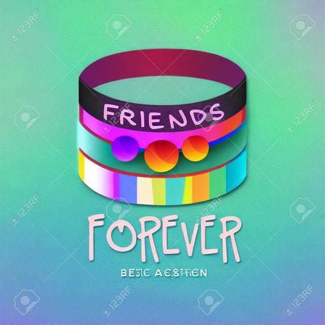 Abstract vector design with friendship bracelets. Friends forever. Colorful graphic element for greeting card, poster, print or logo of mobile app