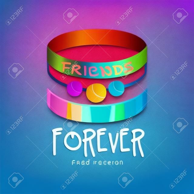 Abstract vector design with friendship bracelets. Friends forever. Colorful graphic element for greeting card, poster, print or logo of mobile app