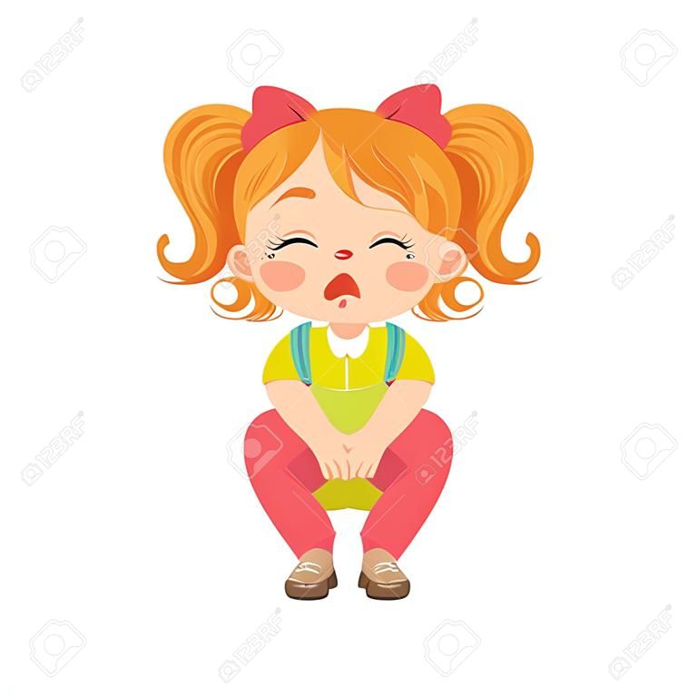 Cute little girl sad that she peed vector Illustration on a white background
