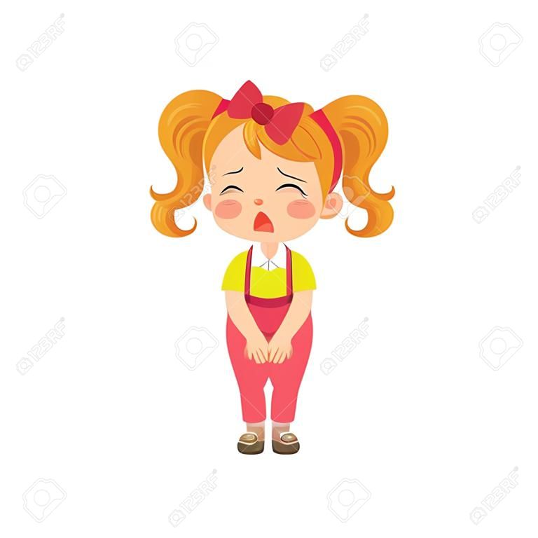 Cute little girl sad that she peed vector Illustration on a white background