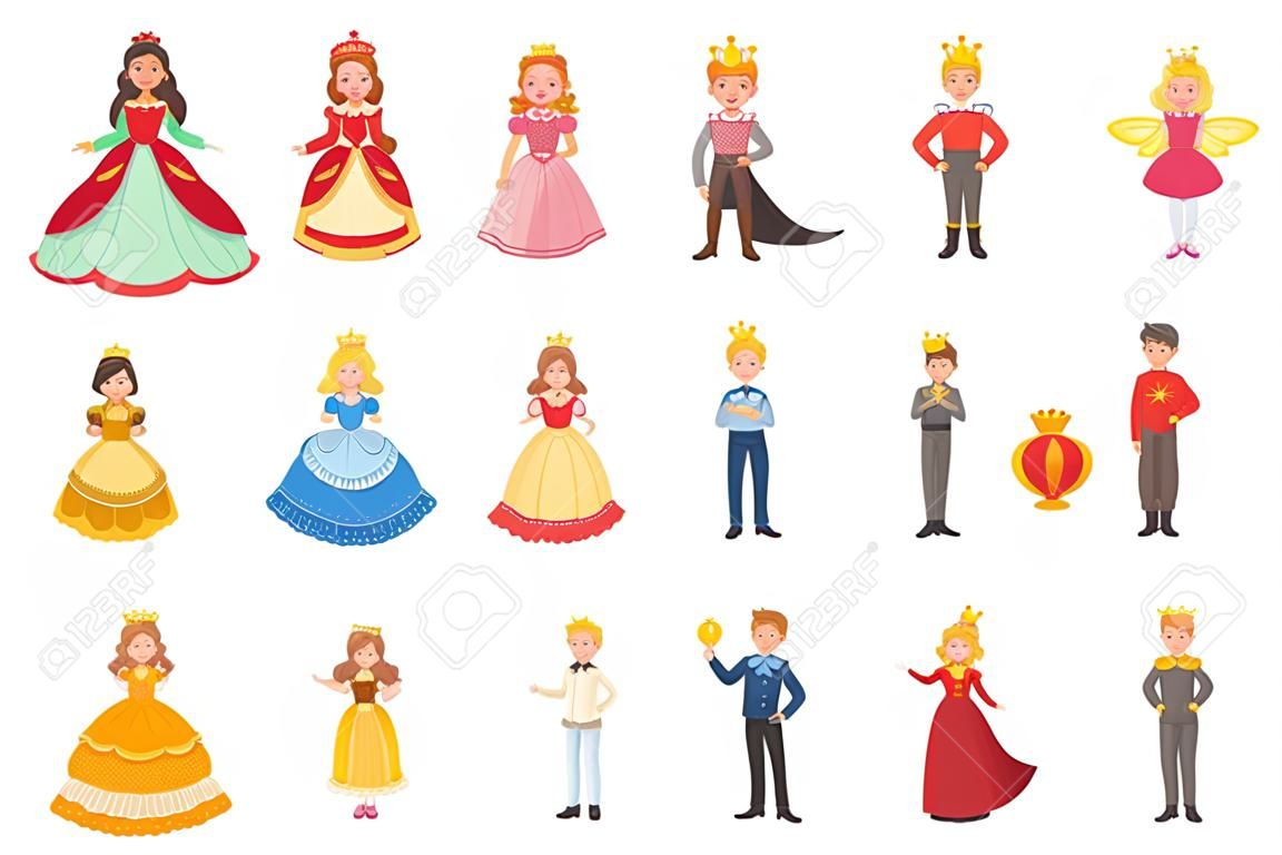 Petites filles habillées et petits garçons habillés en princes de contes de fées