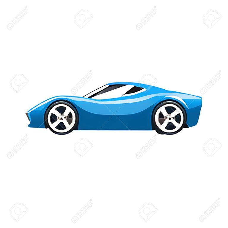 Blue sports racing car, supercar, side view vector Illustration isolated on a white background.
