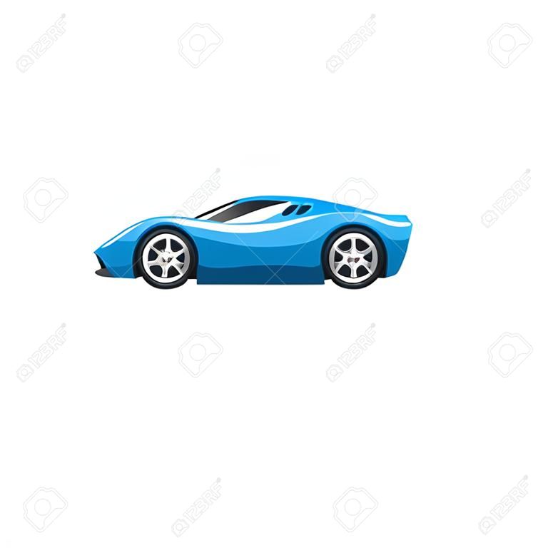 Blue sports racing car, supercar, side view vector Illustration isolated on a white background.