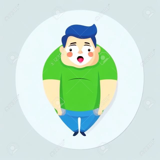 Ragazzo in sovrappeso, simpatico bambino paffuto personaggio dei cartoni animati vettoriale illustrazione isolato su sfondo bianco.
