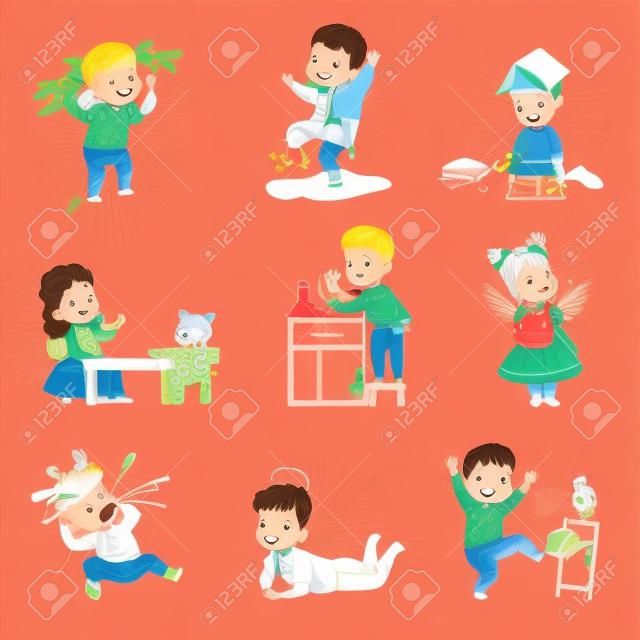 Naughty and Obedient Kids Set, Children with Good Manners and Hooligans Vector Illustration on White Background.