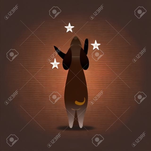 Purebred Brown Dachshund Dog with Stars, Funny Playful Pet Animal Cartoon Character Standing on Two Legs, Back View Vector Illustration
