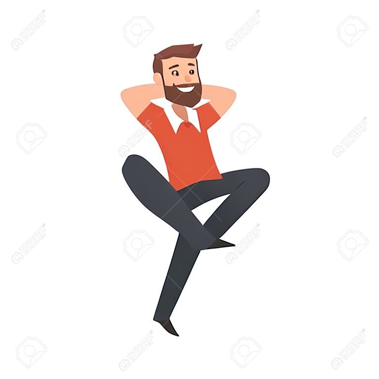Smiling Bearded Man Lying Down and Relaxing Vector Illustration