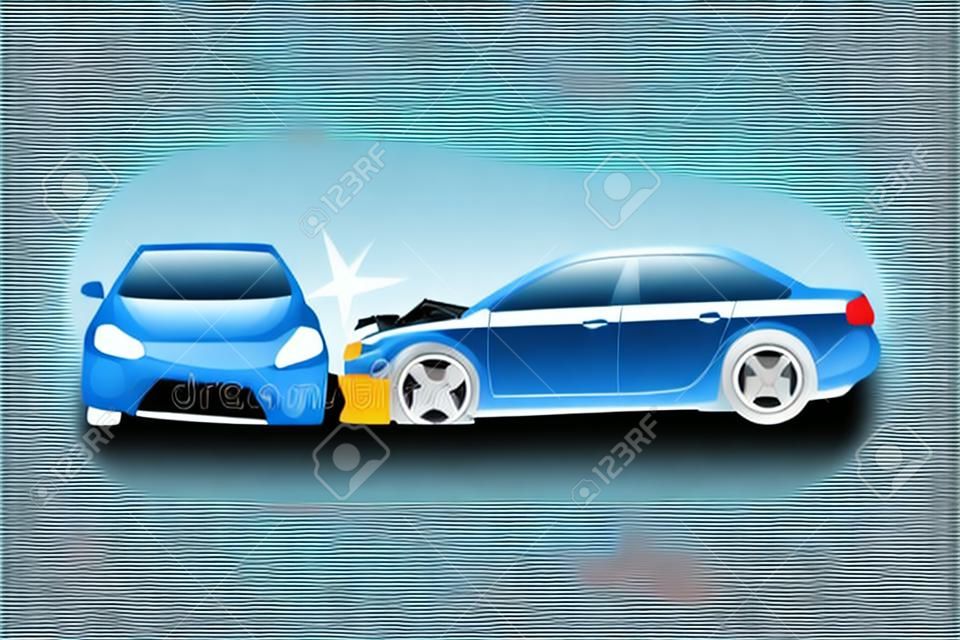 Colisión de dos automóviles, accidente de coche en la carretera, ilustración de Vector plano de accidente de coche