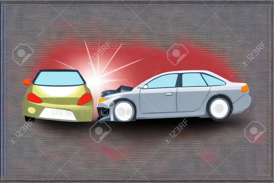 Two Automobiles Collision, Car Crash on Road, Auto Accident Flat Vector Illustration