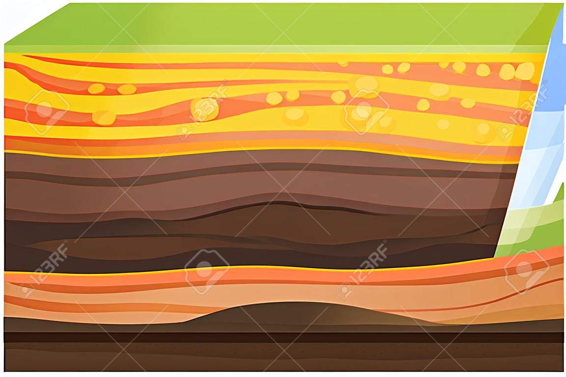 Cut of Soil, Ground Layers Flat Style Vector Illustration on White Background