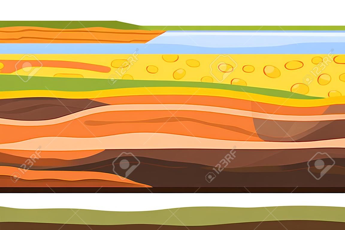 Corte do solo, ilustração do vetor do estilo liso das camadas do solo no fundo branco