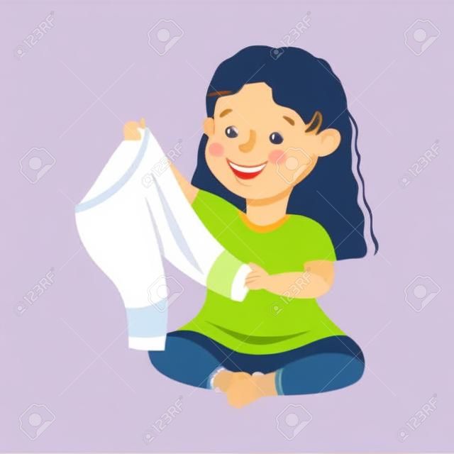 Little girl changing her clothes putting Vector Image