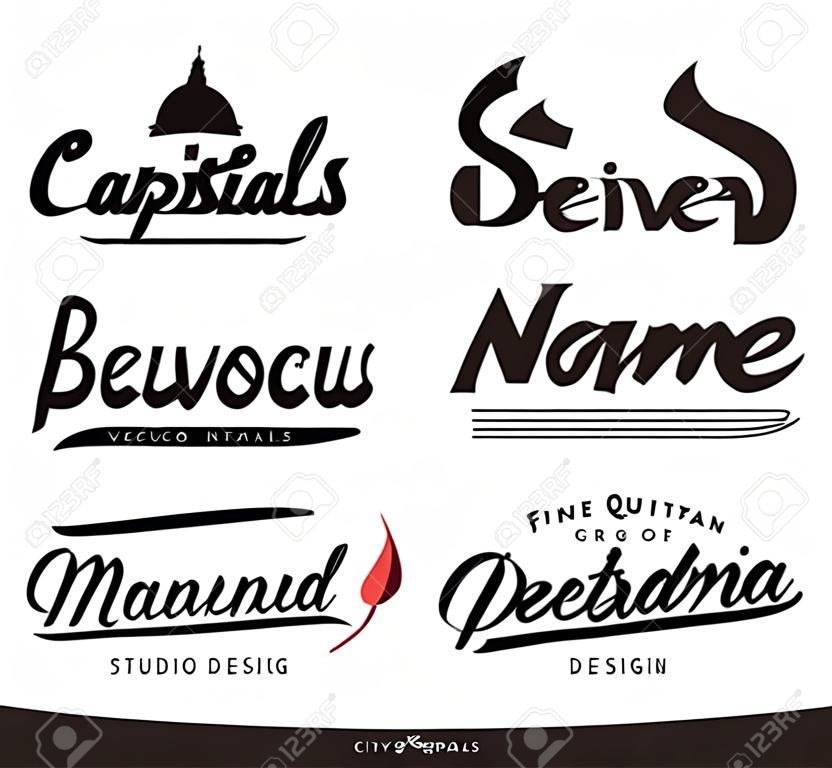 Conjunto de vector de diseño original de nombre de ciudad y capitales