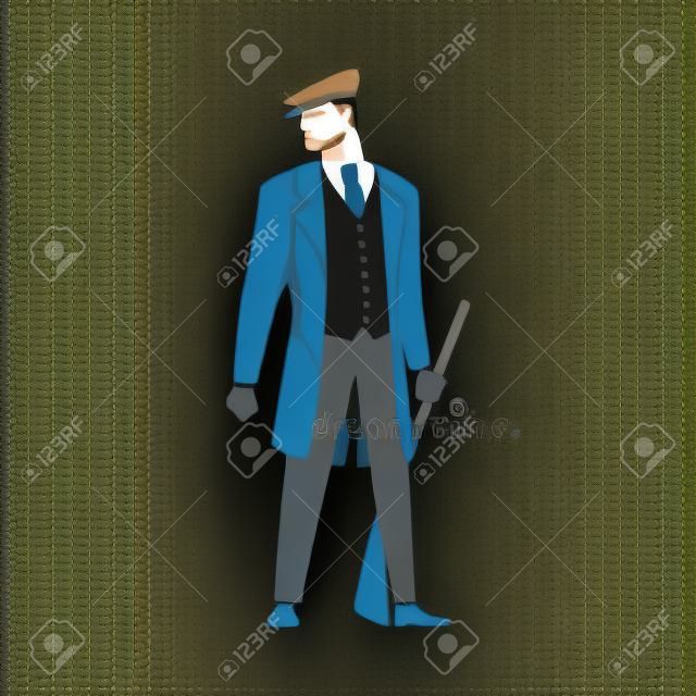 Man Bandit oder Gangster des alten London mit Mantel und spitzer flacher Kappe, Vektorgrafik