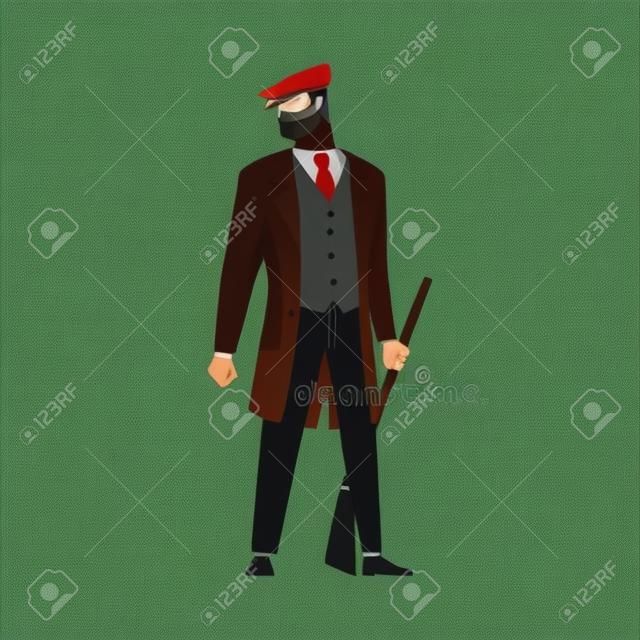 Homme bandit ou gangster du vieux londres portant un pardessus et une illustration vectorielle de casquette plate à pointe