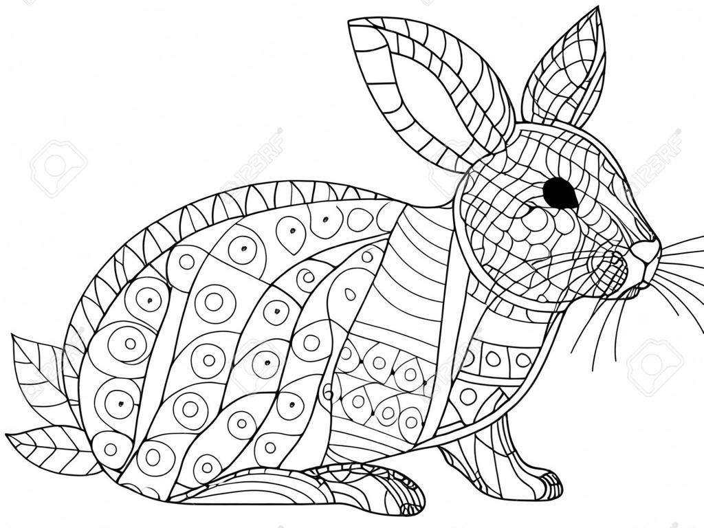 Кролик раскраски домашнее животное для взрослых векторные иллюстрации. Антистрессовый раскраски для взрослых кролика.