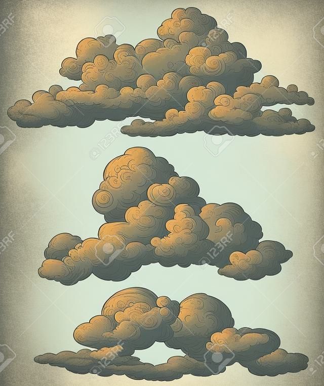 Подробное векторный набор старинных облака стиль
