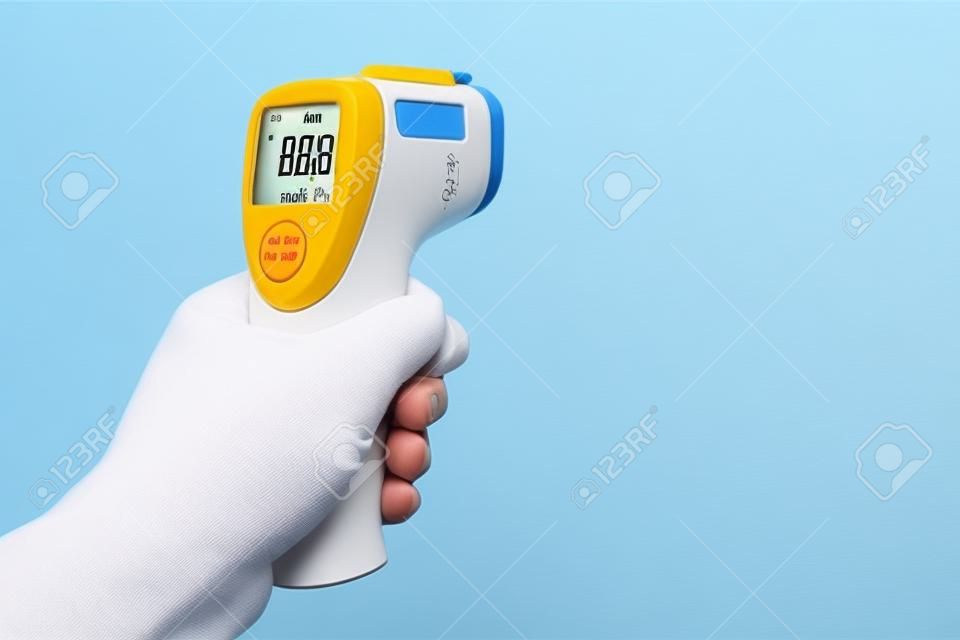 Hand held thermometer to measure fever and free space