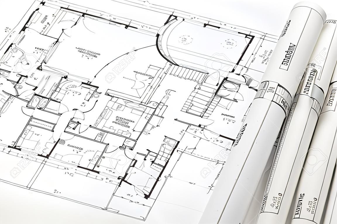 Rolos de arquiteto e planos de plano arquitetônico