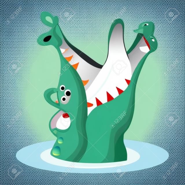 Ilustracja kreskówka wektor Krokodyl w wodzie z usta szeroko otwarte oczekiwania do karmienia.