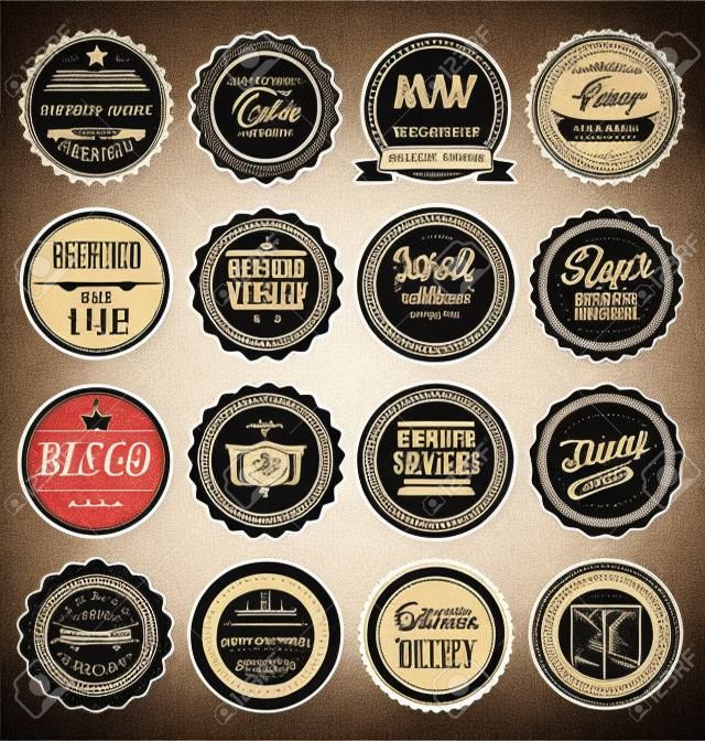 Collection noire de badges et d'étiquettes vintage rétro