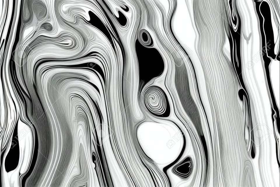 Black and white alcohol ink marbling raster background. Liquid waves and drops minimal illustration. Abstract fluid art. Acrylic and oil paint flow monochrome contemporary backdrop