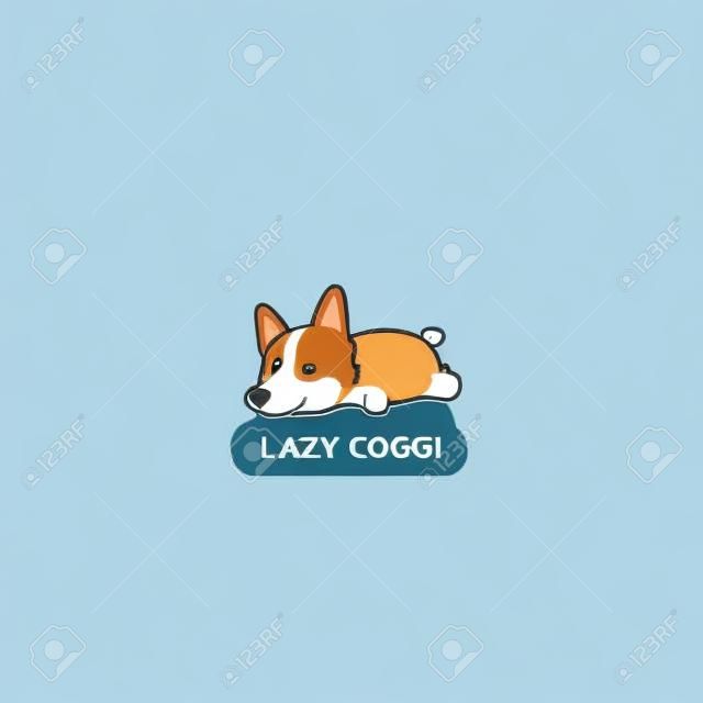 Pigro corgi, cucciolo carino icona addormentata, logo design, illustrazione vettoriale.