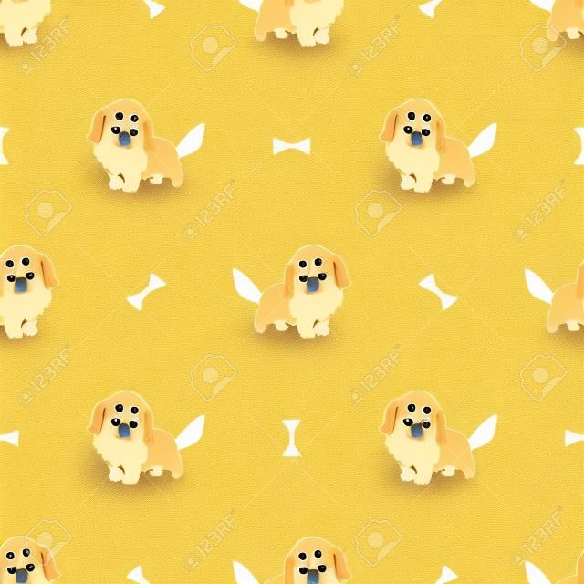 Schattig gouden retriever puppy cartoon naadloos patroon, vector illustratie