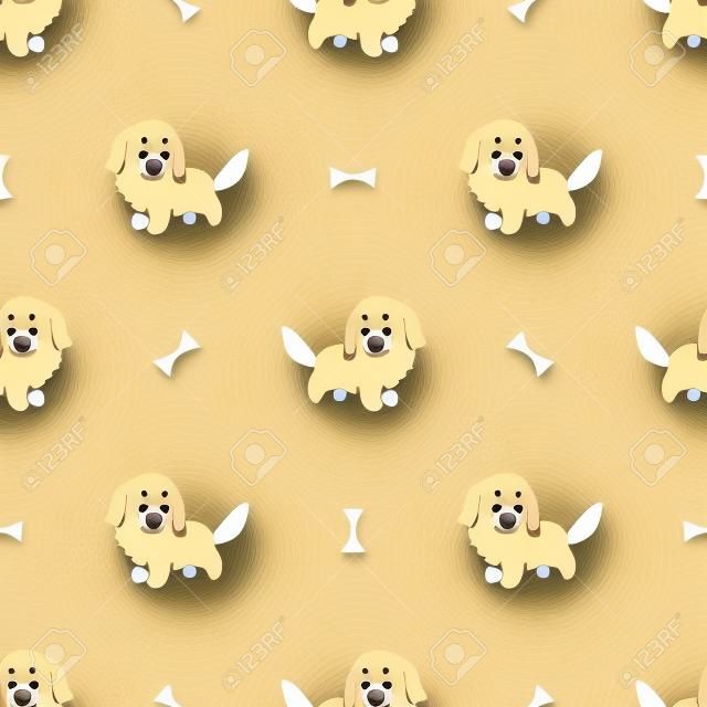 Schattig gouden retriever puppy cartoon naadloos patroon, vector illustratie