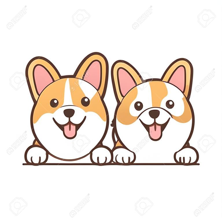 Simpatico cartone animato sorridente cane corgi, illustrazione vettoriale