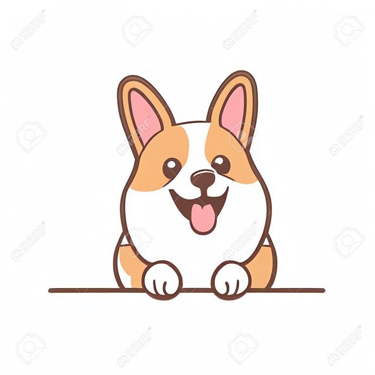Cute corgi dog smiling cartoon, vector illustration