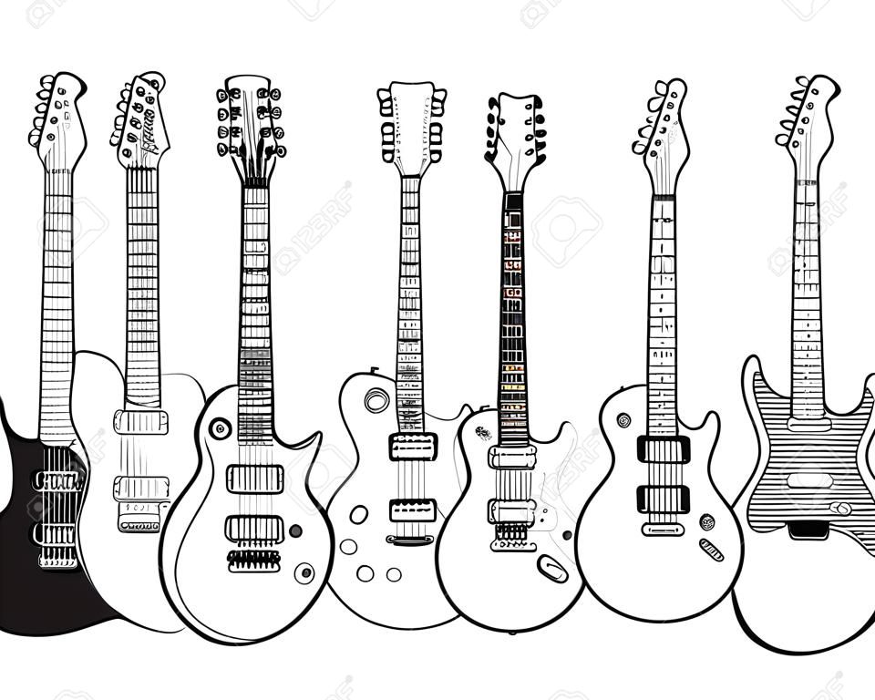 Sylwetki gitar elektrycznych samodzielnie na białym tle