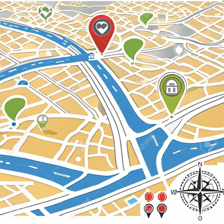 Mappa astratta della città con i luoghi di interesse