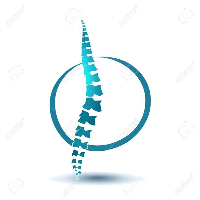 벡터 인간의 척추 격리 된 실루엣 그림입니다. 척추 통증 의료 센터, 클리닉, 연구소, 재활, 진단, 수술 로고 요소. 척추 아이콘 기호 디자인입니다. 척추 측만증의 개념