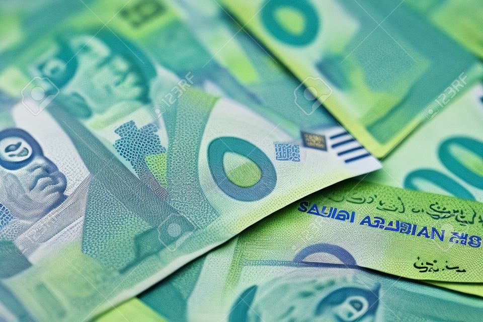 Close-up of new Saudi Riyal notes