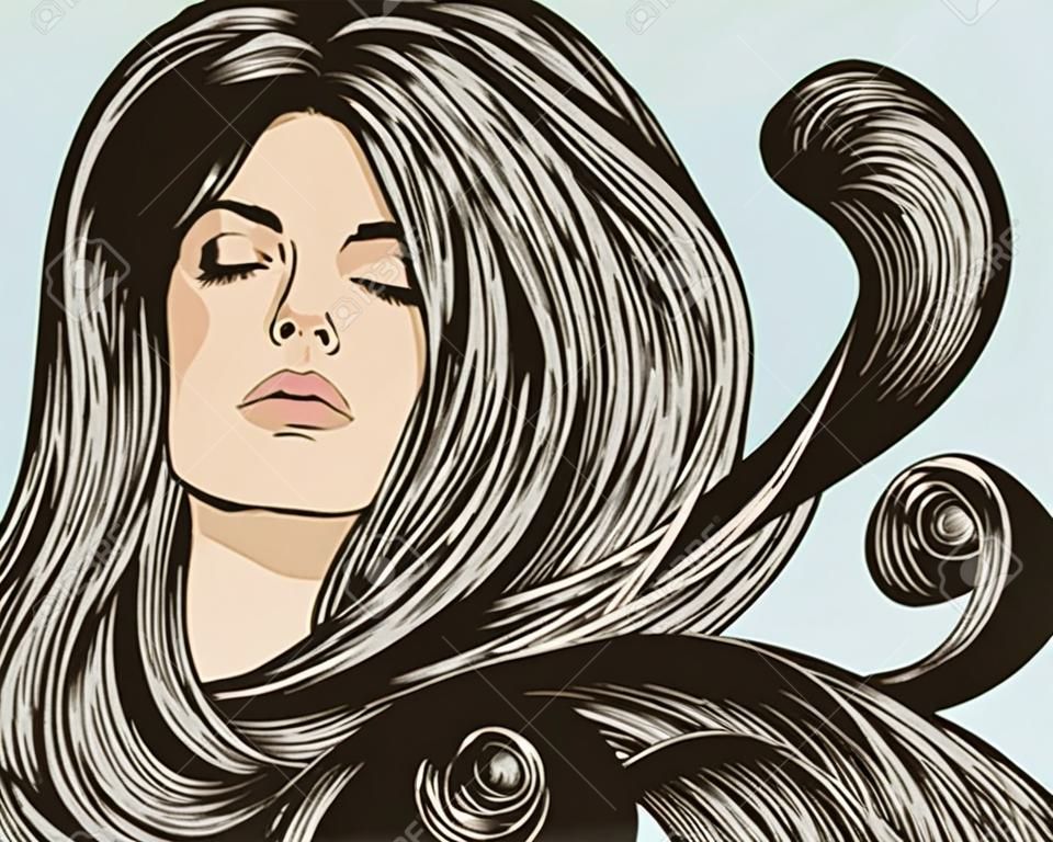 Visage de femme aux cheveux détaillée